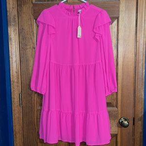 Hot pink long sleeve tiered dress